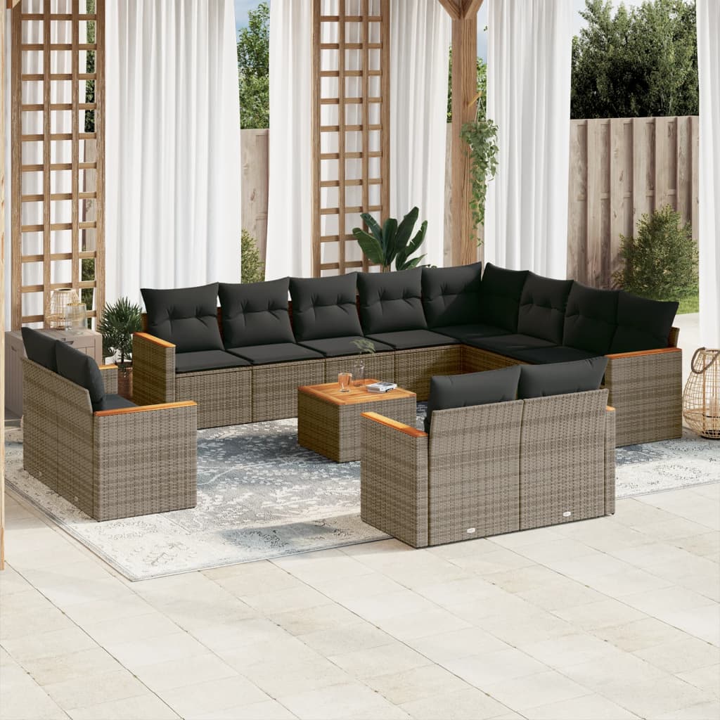 vidaXL 12-delige Loungeset met kussens poly rattan zwart
