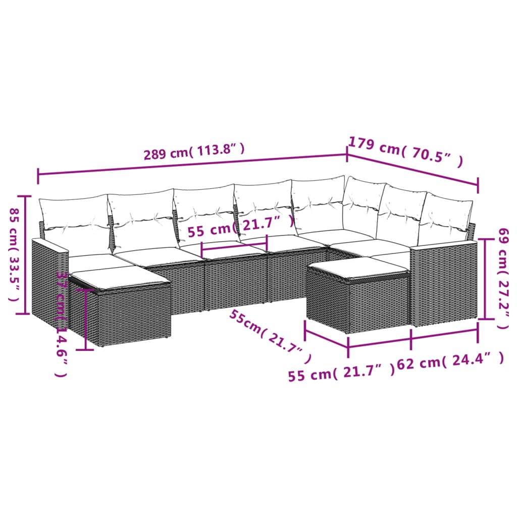 vidaXL 9-piece Loungeset with cushions poly rattan black