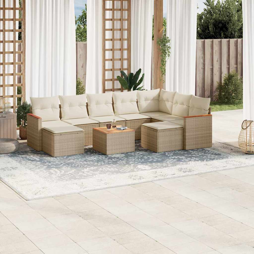 vidaXL 9-piece Loungeset with cushions poly rattan black