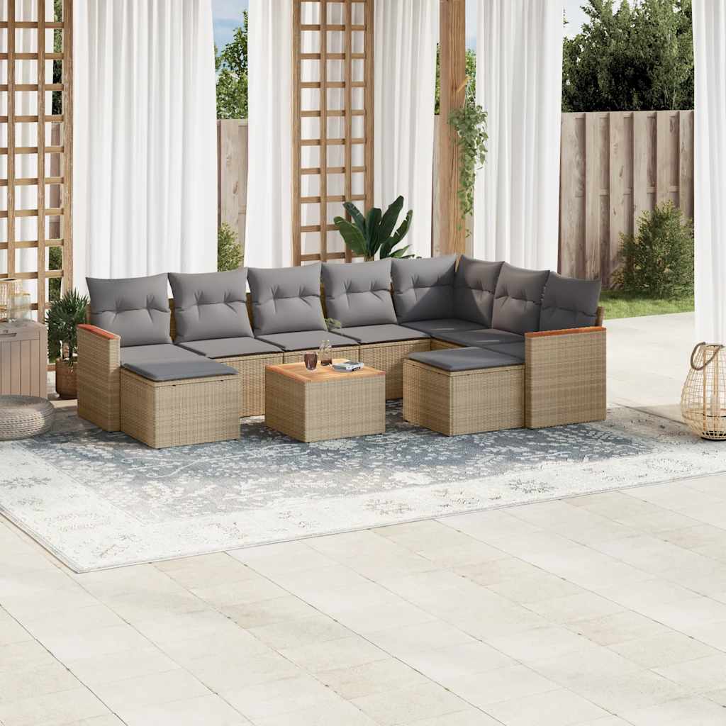 vidaXL 9-piece Loungeset with cushions poly rattan black