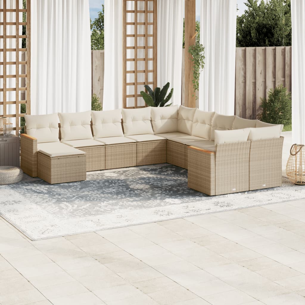 vidaXL 11-Piece Lounge Set with Cushions Poly Rattan Black