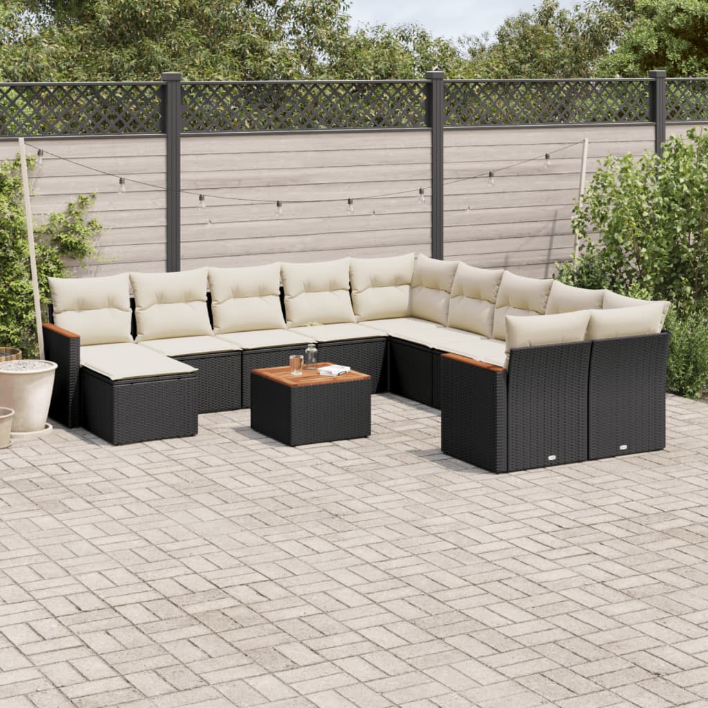 vidaXL 11-Piece Lounge Set with Cushions Poly Rattan Black