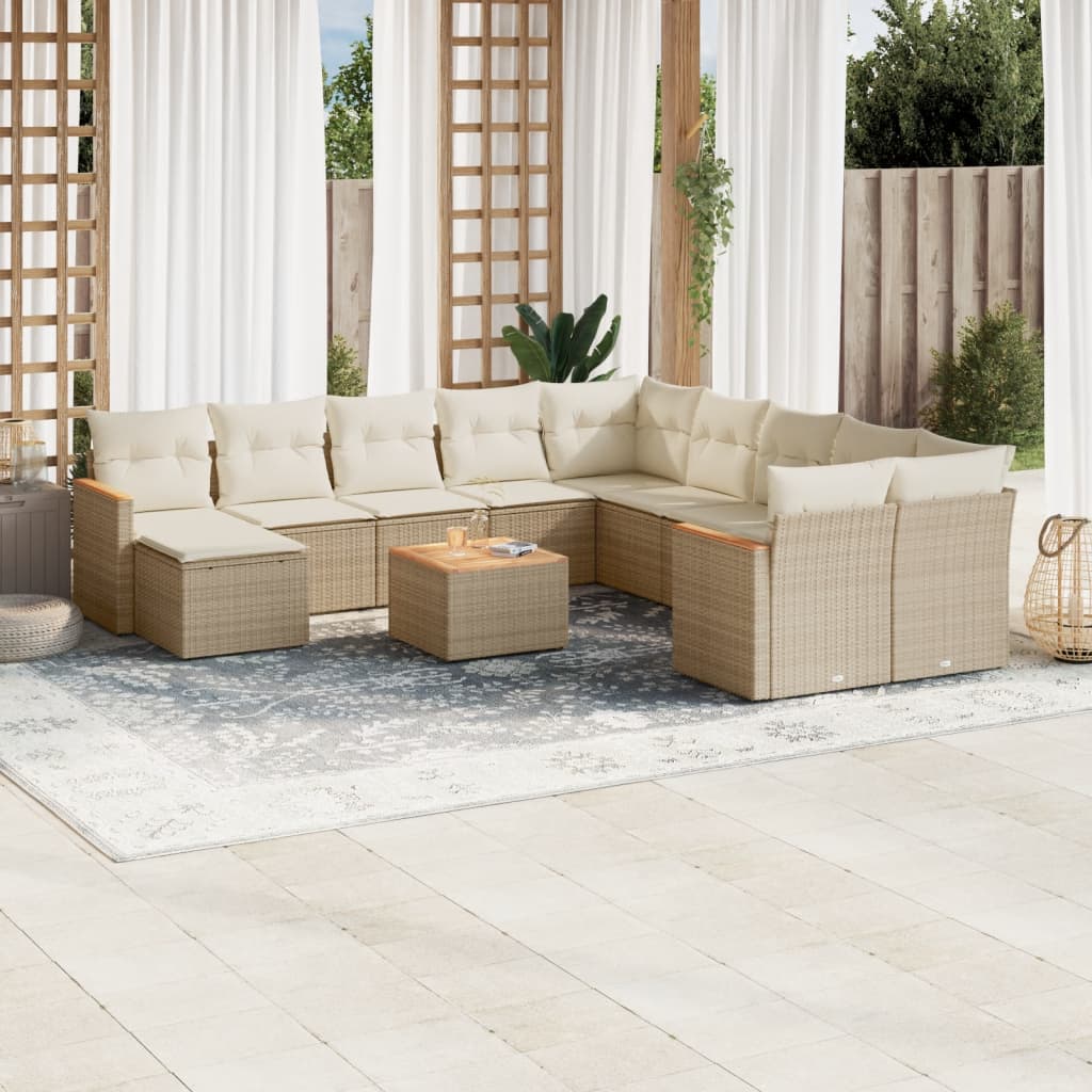 vidaXL 11-Piece Lounge Set with Cushions Poly Rattan Black