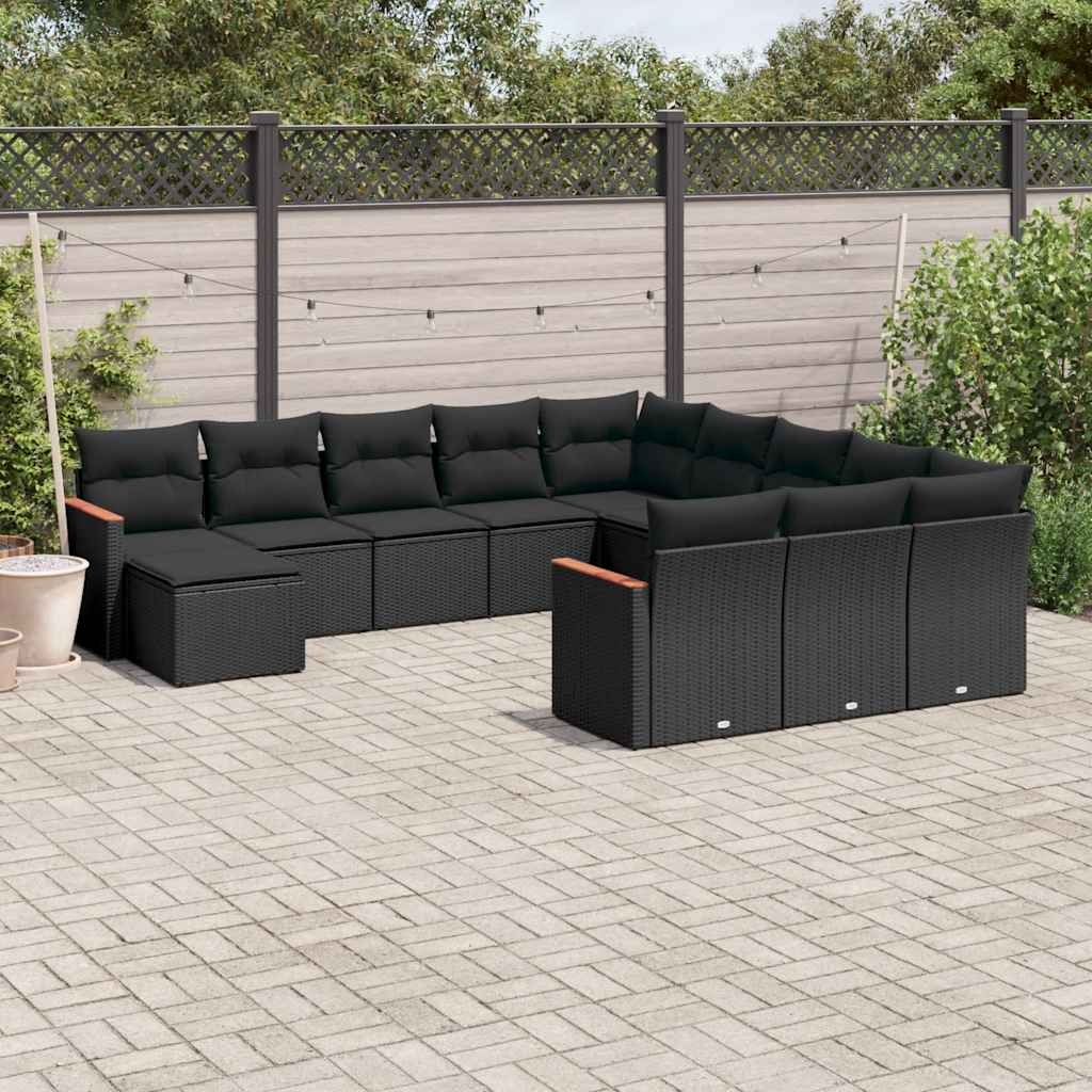 vidaXL 12-piece Lounge Set with Cushions Poly Rattan Black