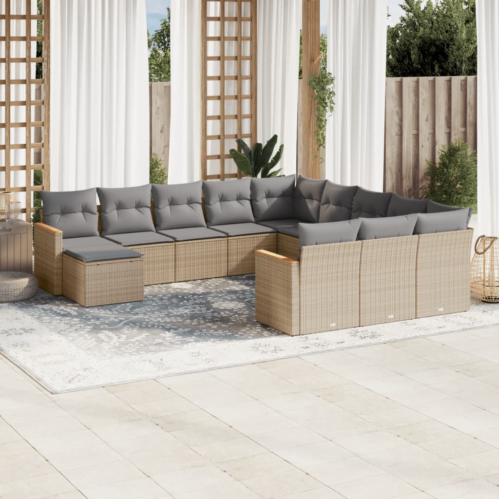 vidaXL 12-piece Lounge Set with Cushions Poly Rattan Black