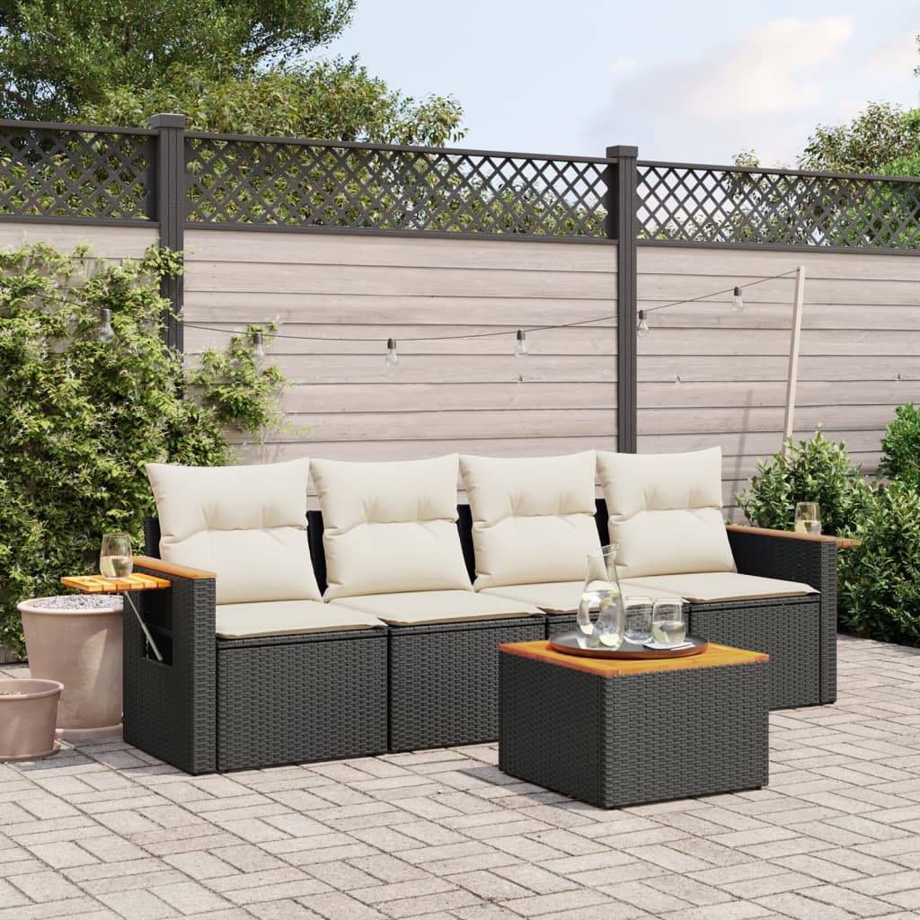 vidaXL 5-piece Lounge Set with Cushions Poly Rattan Black