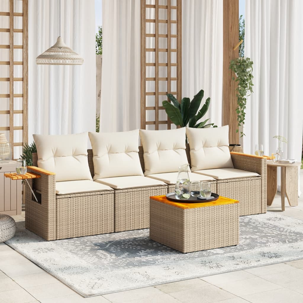 vidaXL 5-piece Lounge Set with Cushions Poly Rattan Black