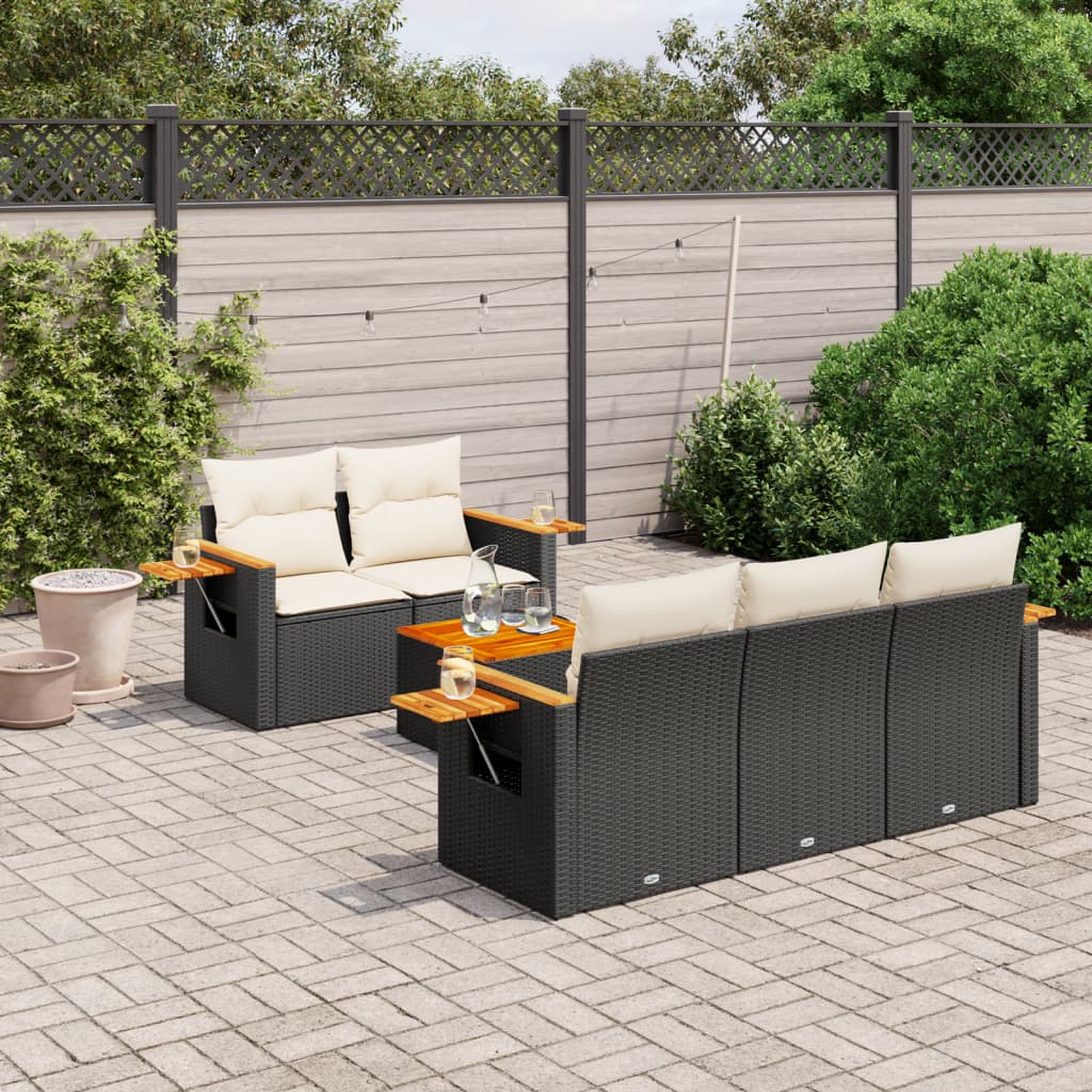 vidaXL 6-Piece Lounge Set with Cushions Poly Rattan Black