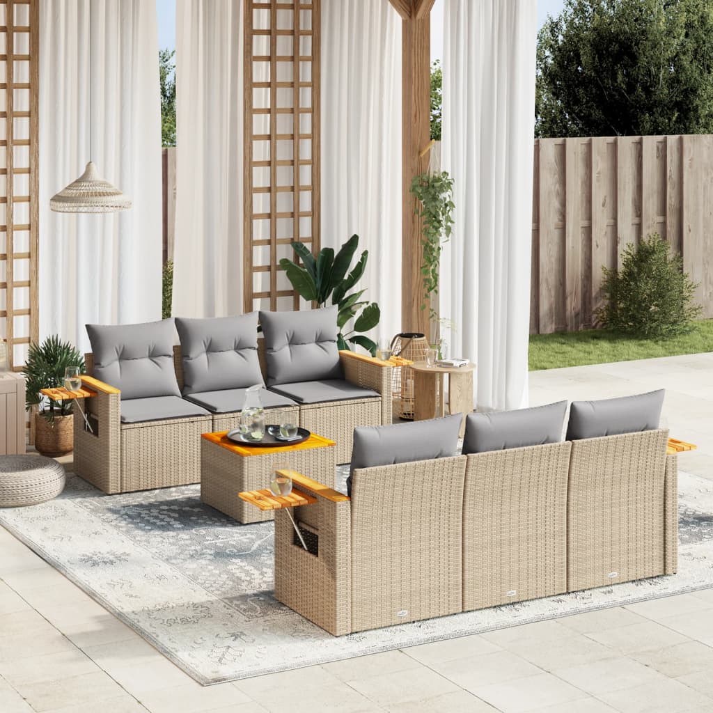 vidaXL 7-Piece Lounge Set with Cushions Poly Rattan Black