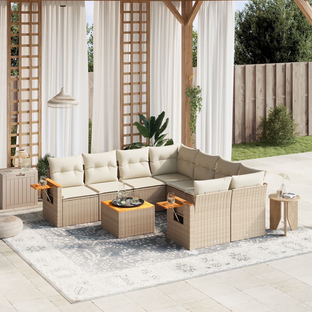 vidaXL 9-delige Loungeset met kussens poly rattan zwart