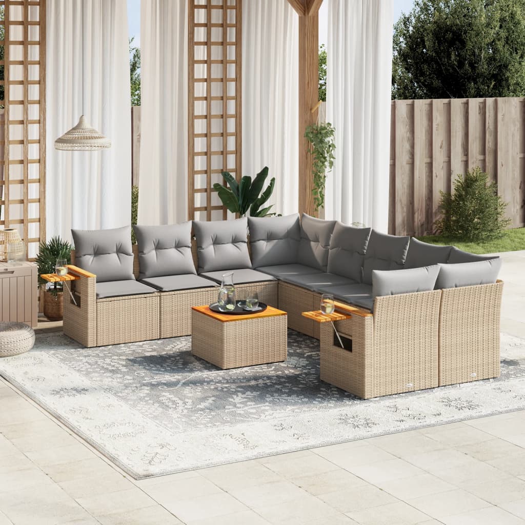 vidaXL 9-delige Loungeset met kussens poly rattan zwart