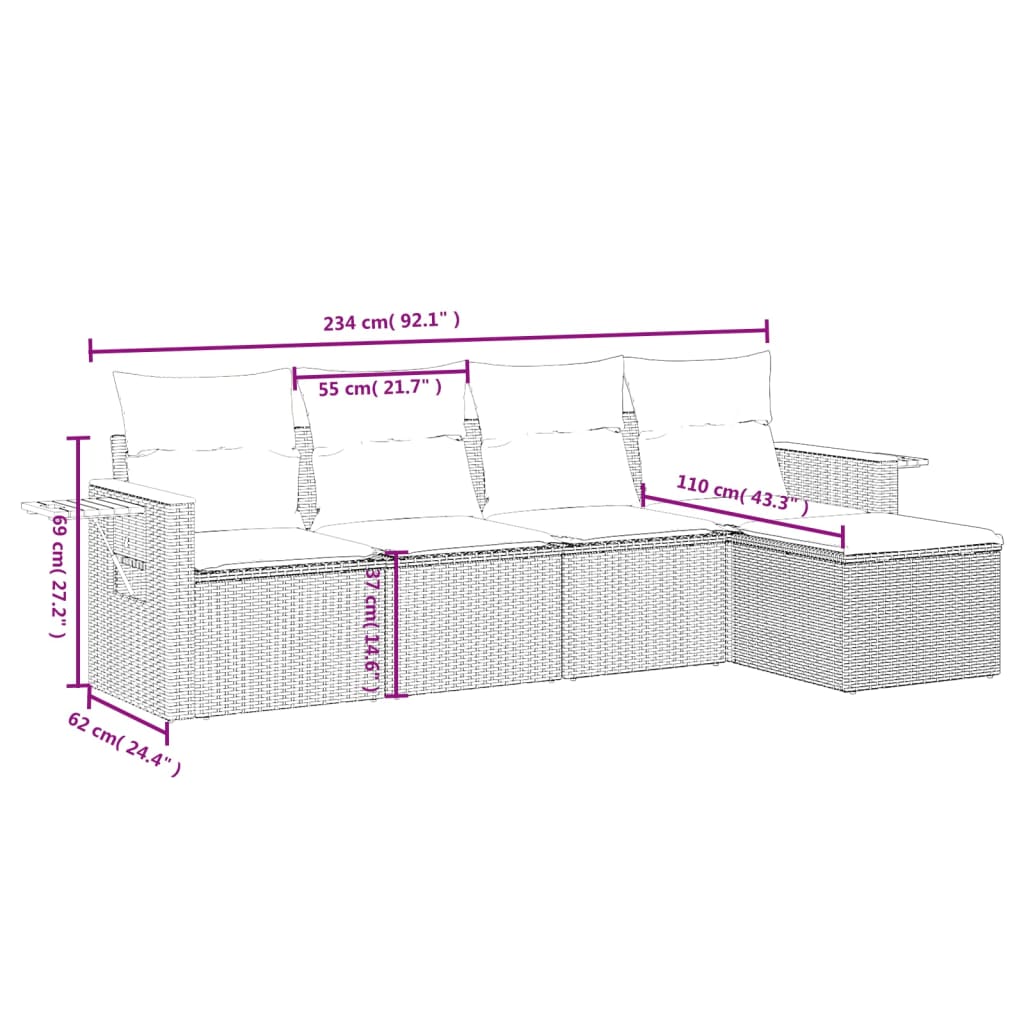 vidaXL 5-delige Loungeset met kussens poly rattan zwart