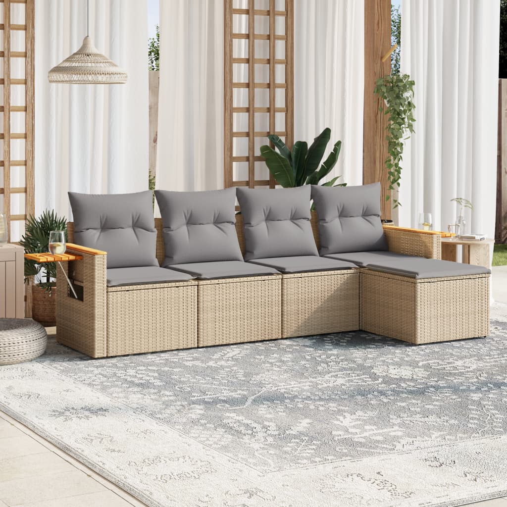 vidaXL 5-delige Loungeset met kussens poly rattan zwart