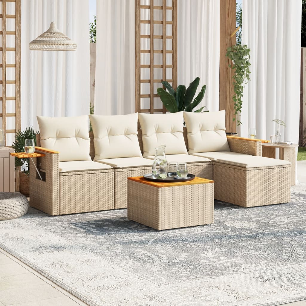 vidaXL 5-delige Loungeset met kussens poly rattan zwart