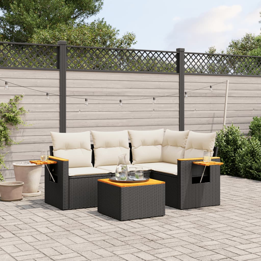 vidaXL 4-delige Loungeset met kussens poly rattan zwart