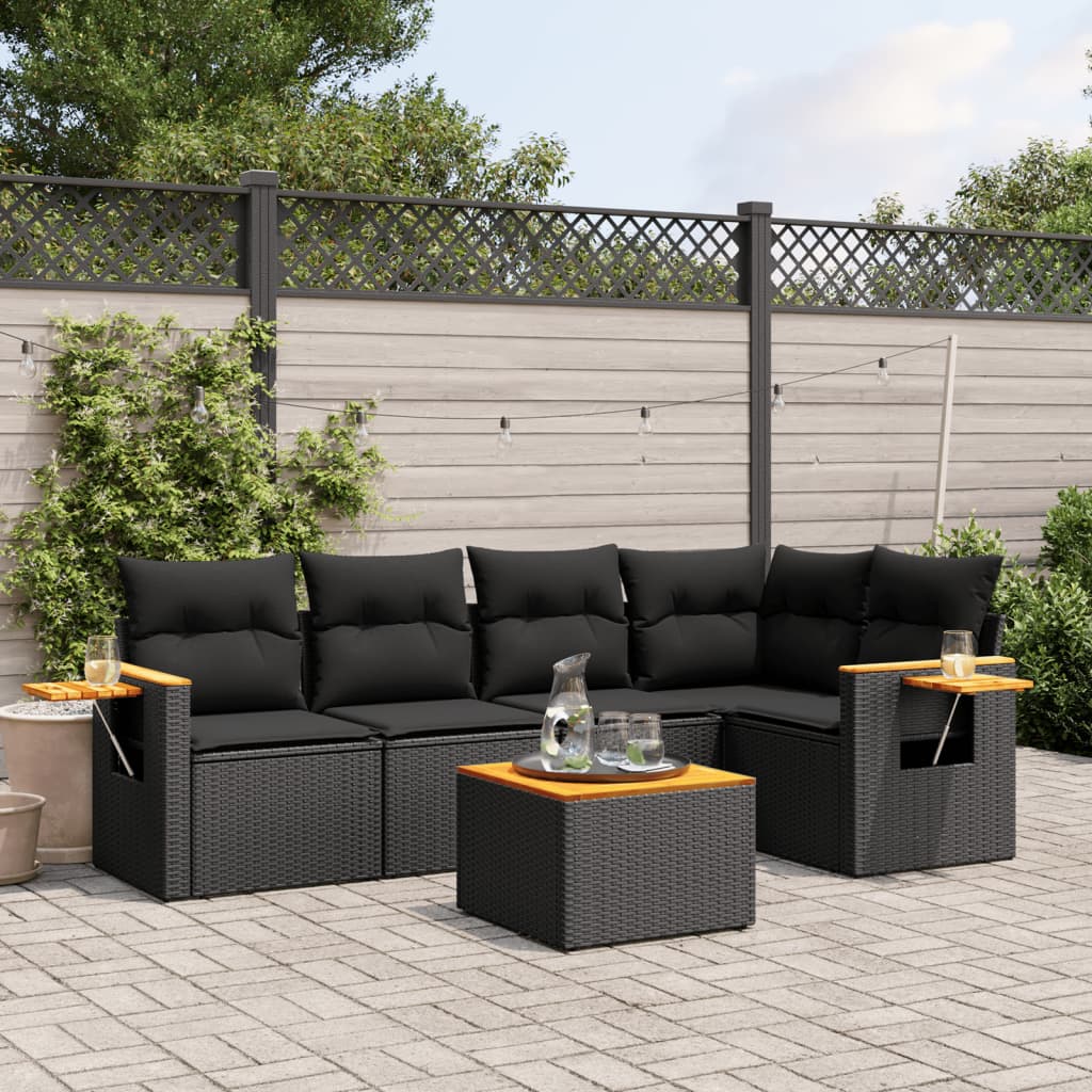 vidaXL 5-delige Loungeset met kussens poly rattan zwart