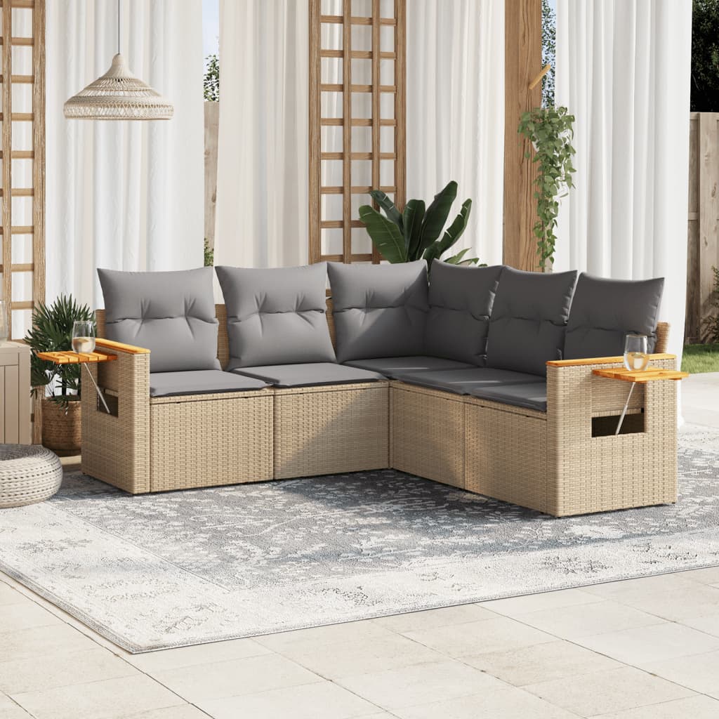 vidaXL 5-delige Loungeset met kussens poly rattan zwart