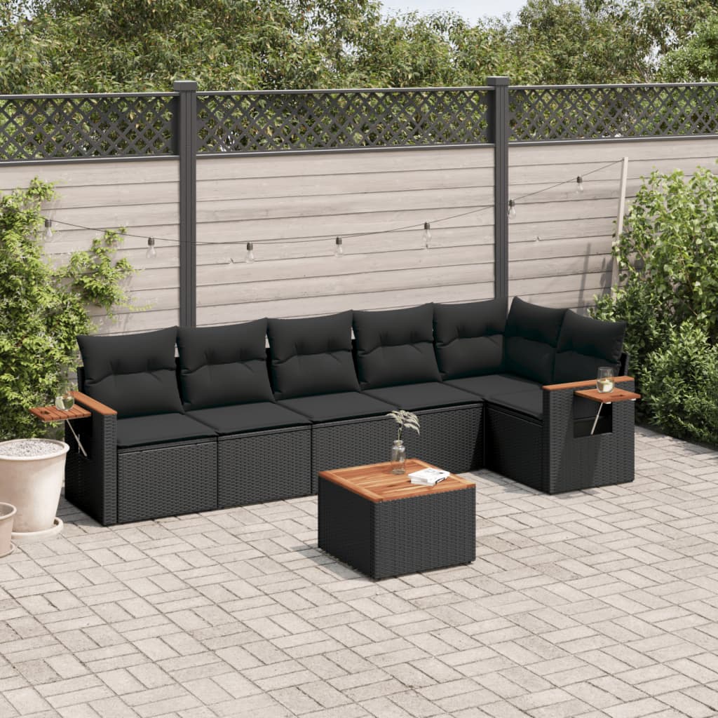 vidaXL 6-Piece Lounge Set with Cushions Poly Rattan Black