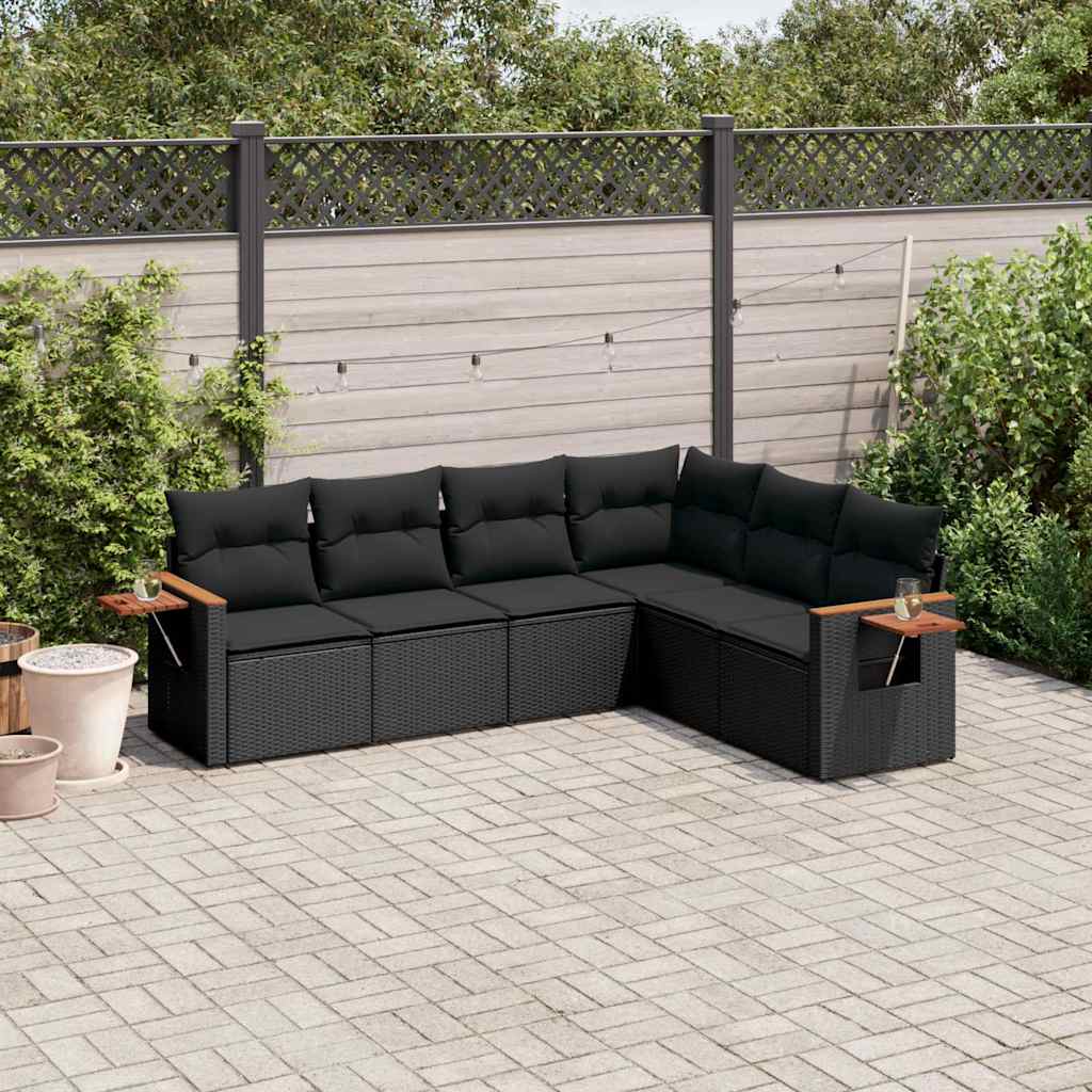 vidaXL 6-delige Loungeset met kussens poly rattan zwart