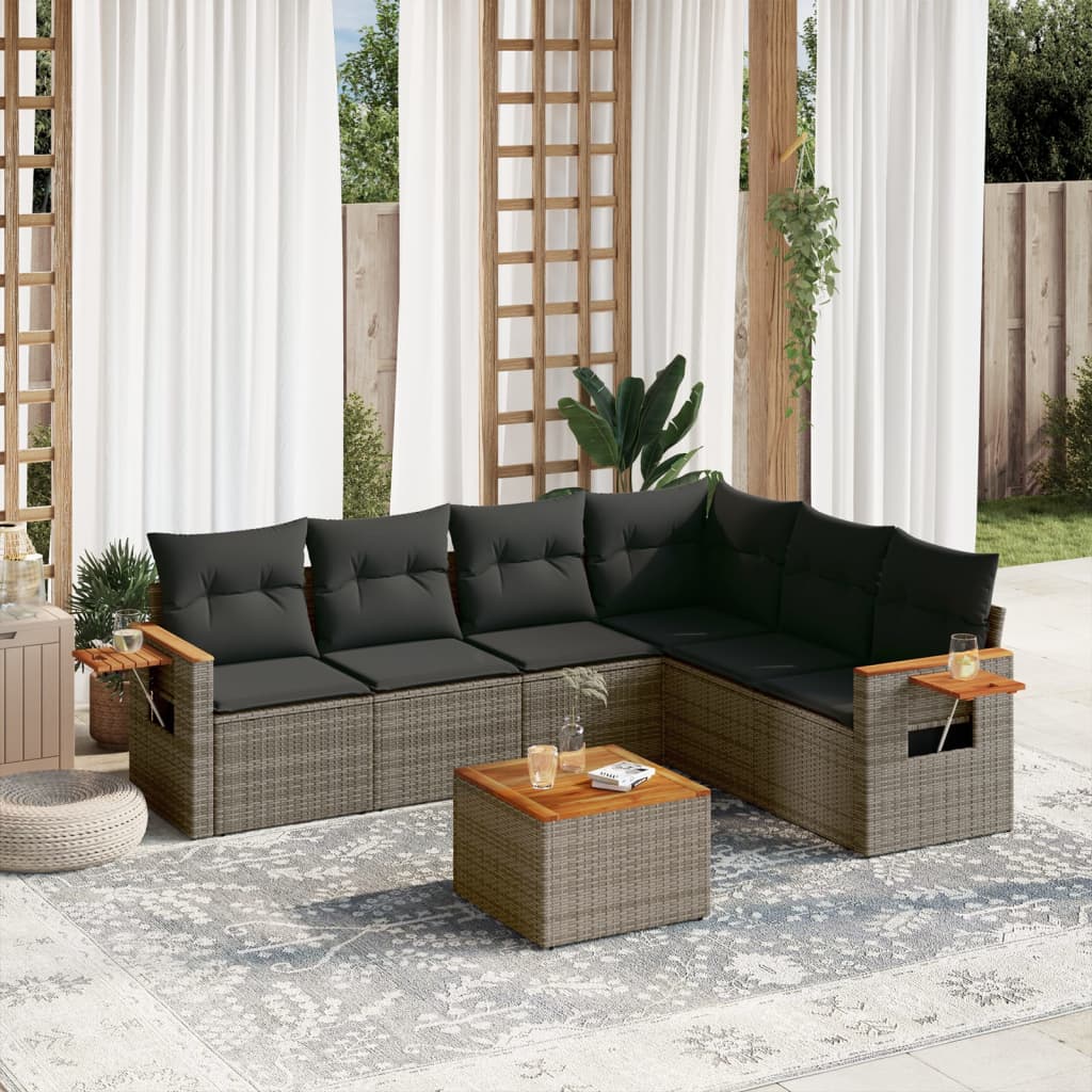 vidaXL 6-delige Loungeset met kussens poly rattan zwart