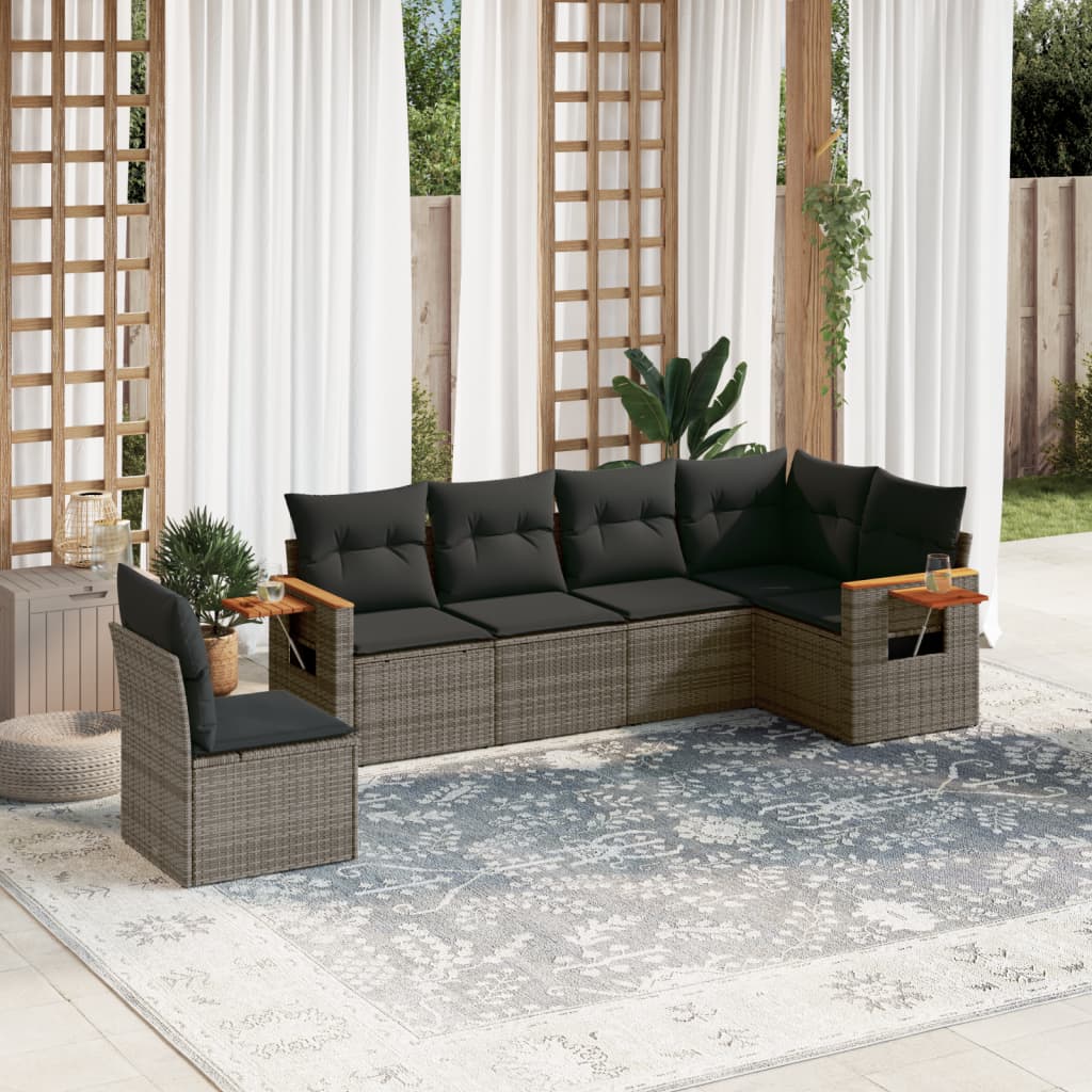 vidaXL 6-delige Loungeset met kussens poly rattan zwart