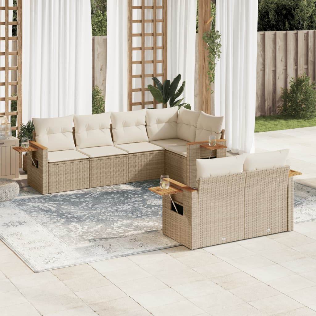 vidaXL 7-Piece Lounge Set with Cushions Poly Rattan Black