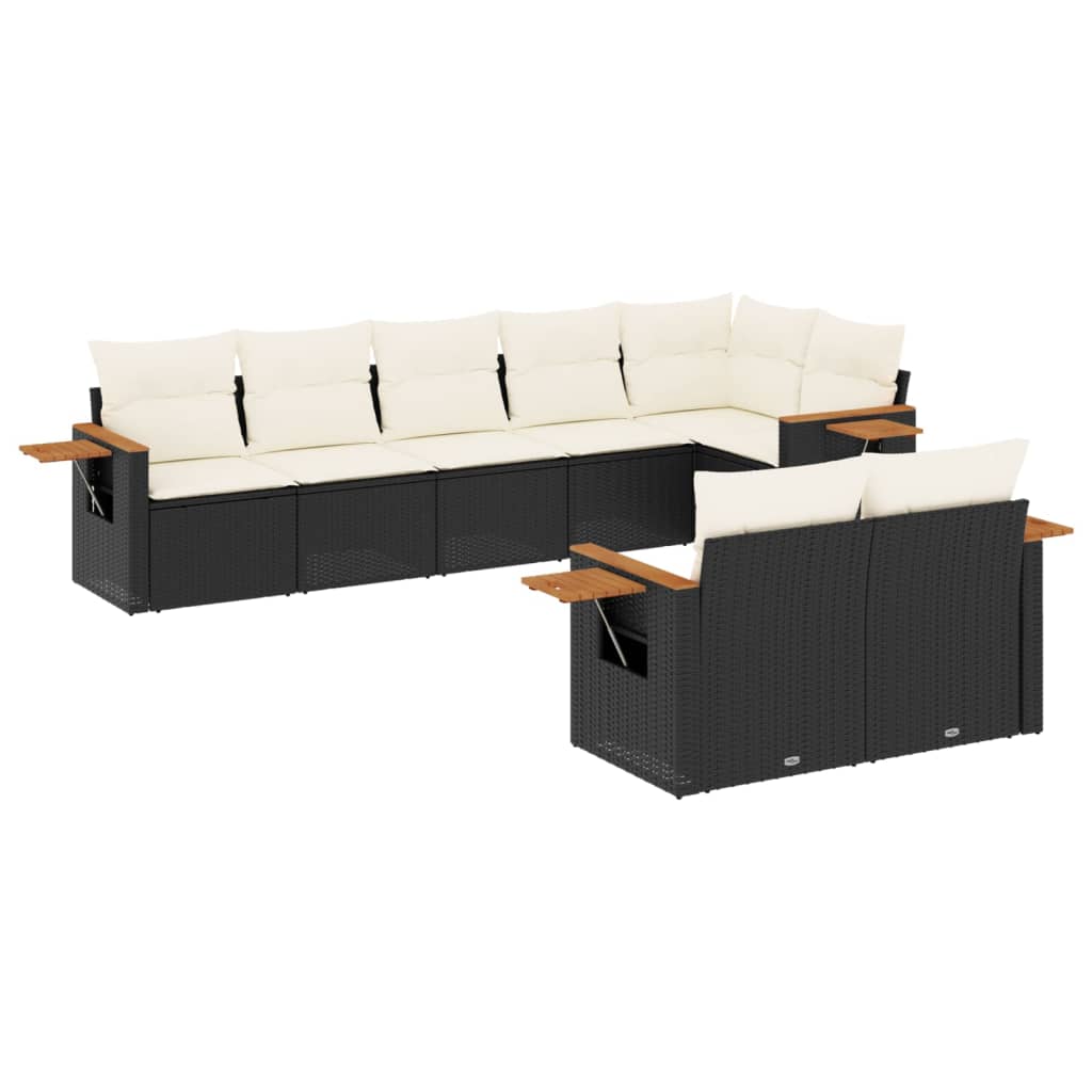 vidaXL 8-Piece Poly Rattan Lounge Set with Cushions Black