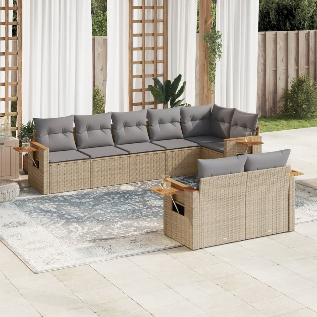 vidaXL 8-Piece Poly Rattan Lounge Set with Cushions Black