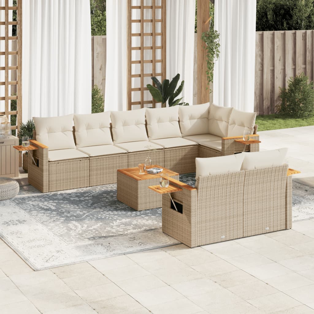 vidaXL 8-Piece Poly Rattan Lounge Set with Cushions Black