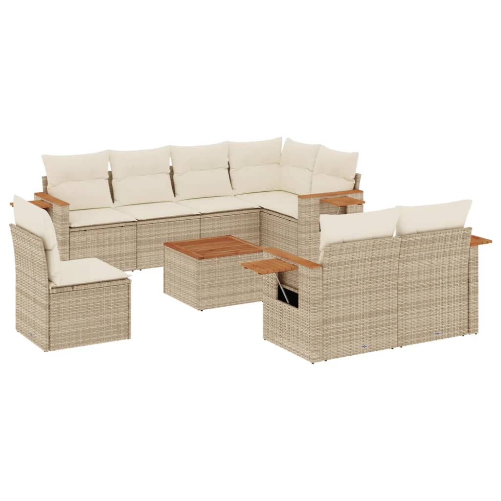 vidaXL 8-delige Loungeset met kussens poly rattan zwart