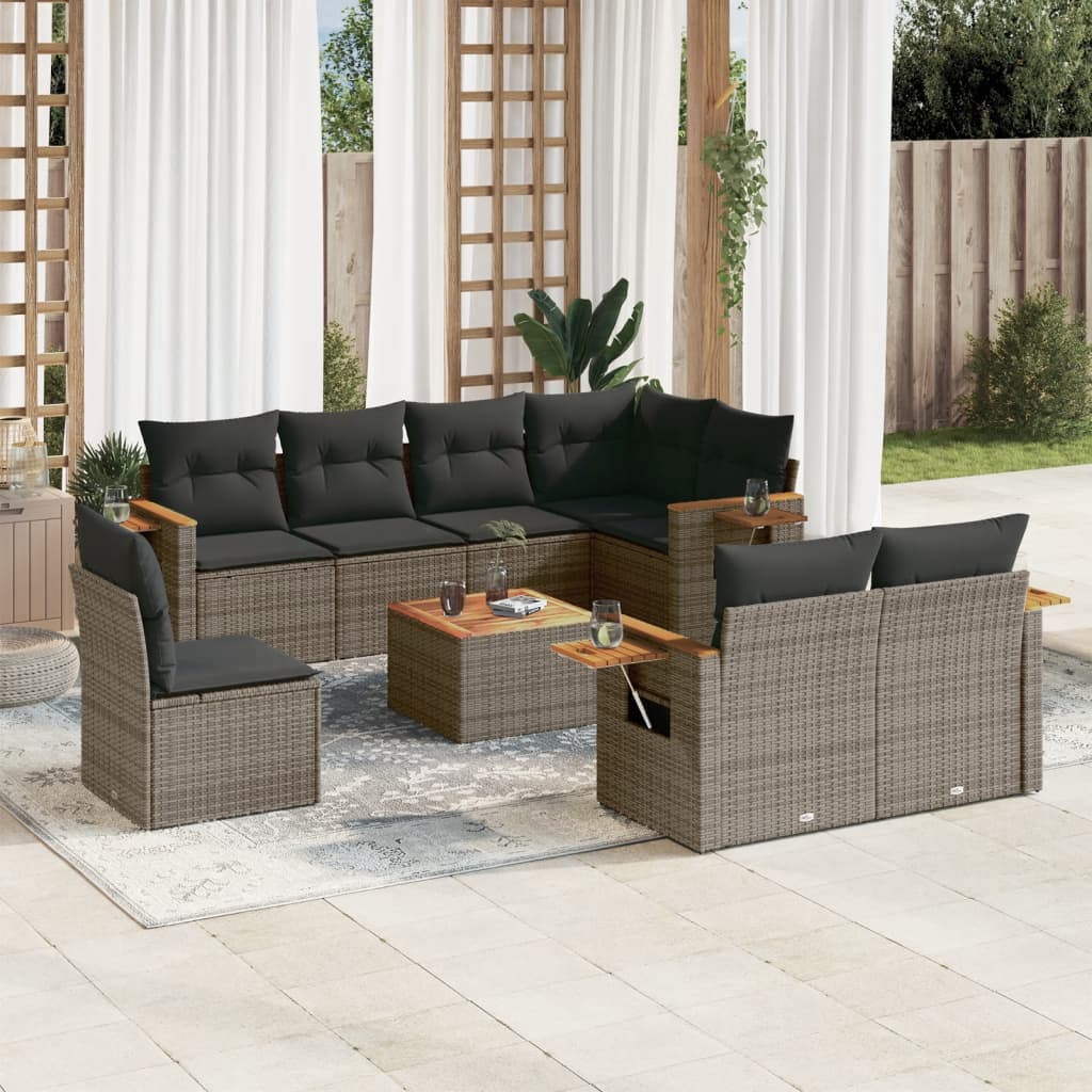 vidaXL 8-delige Loungeset met kussens poly rattan zwart