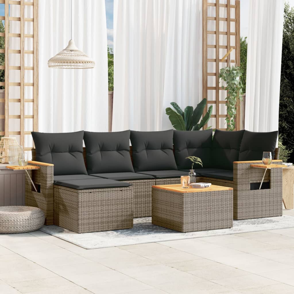 vidaXL 6-delige Loungeset met kussens poly rattan zwart