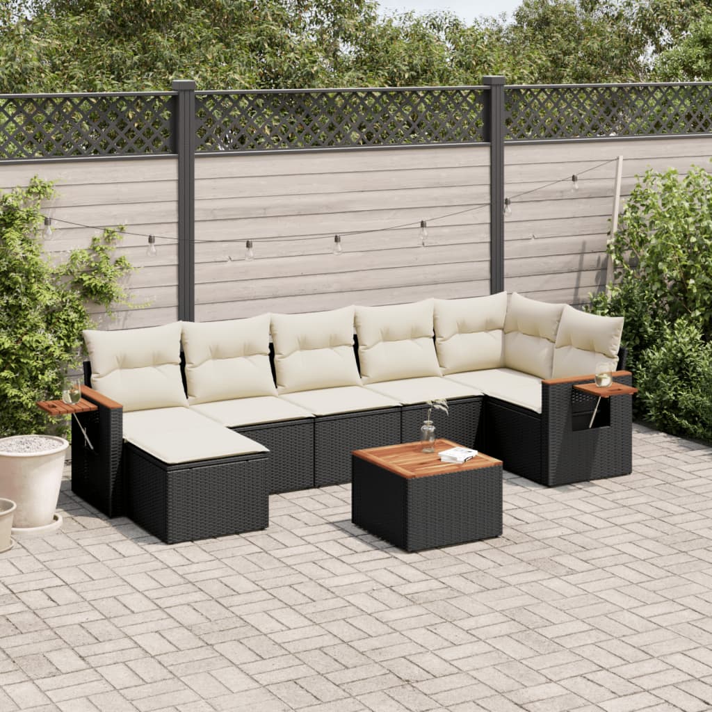 vidaXL 7-Piece Lounge Set with Cushions Poly Rattan Black