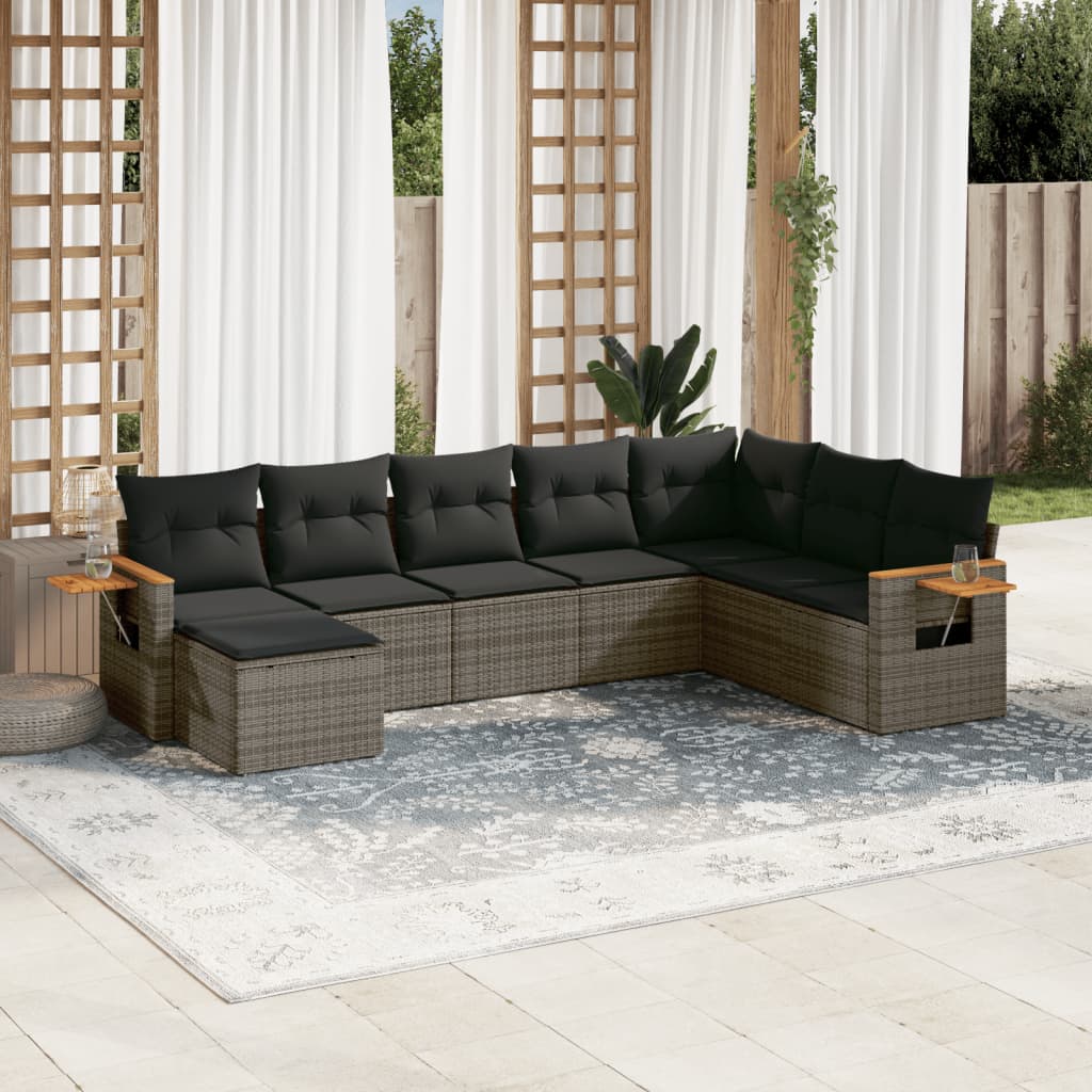 vidaXL 8-delige Loungeset met kussens poly rattan zwart
