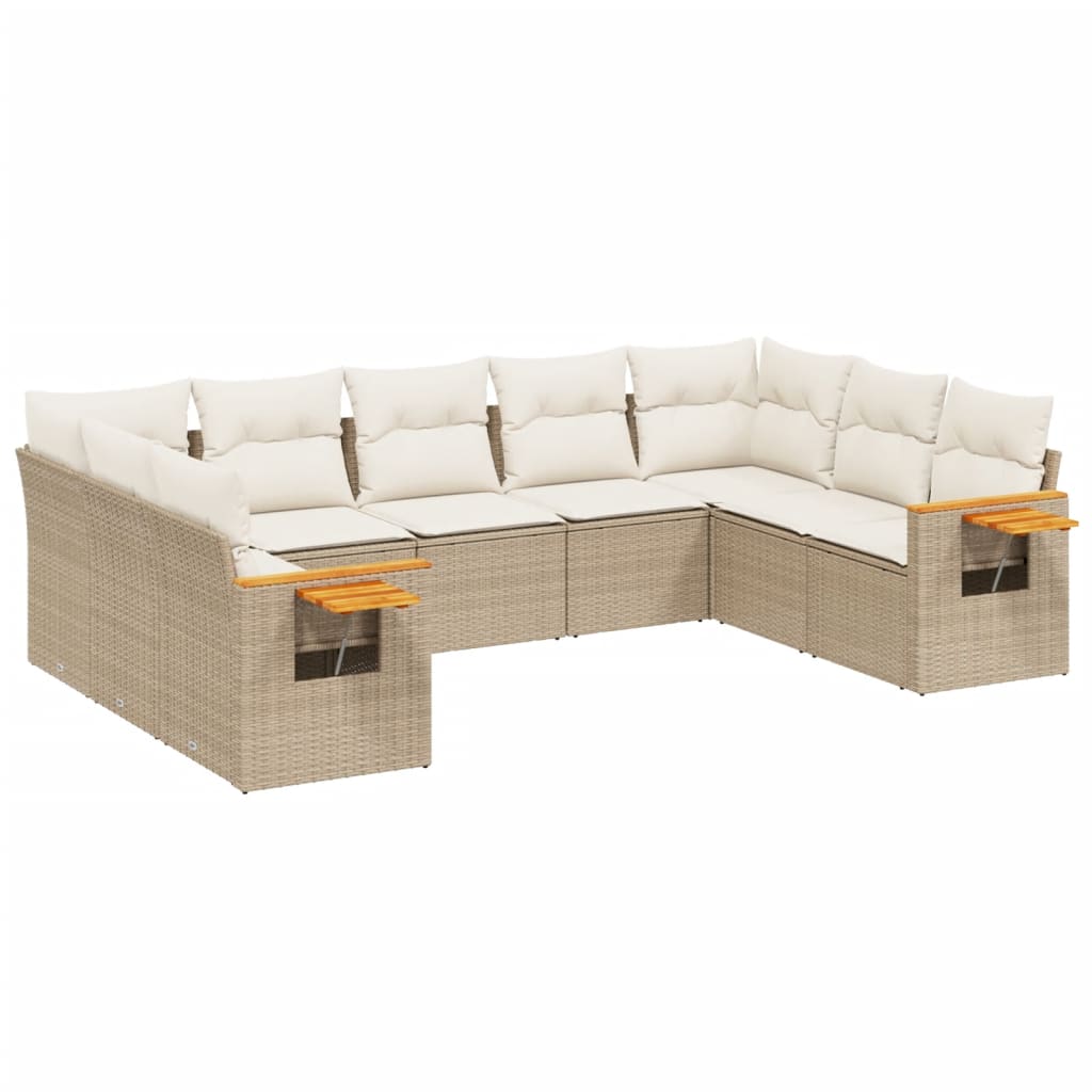 vidaXL 9-delige Loungeset met kussens poly rattan zwart