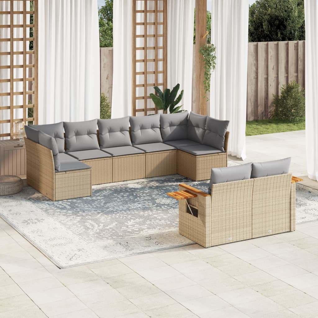 vidaXL 9-delige Loungeset met kussens poly rattan zwart