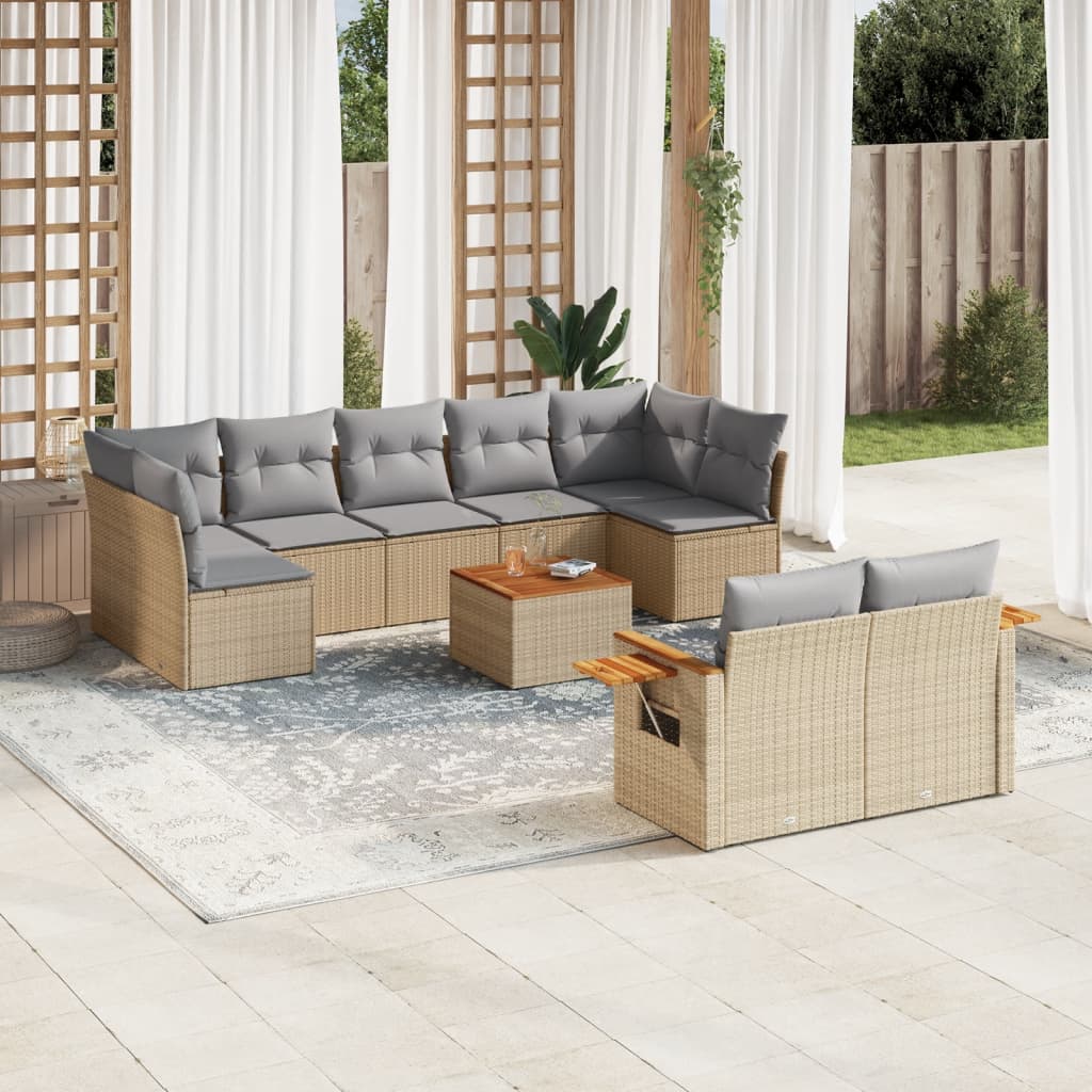 vidaXL 9-delige Loungeset met kussens poly rattan zwart