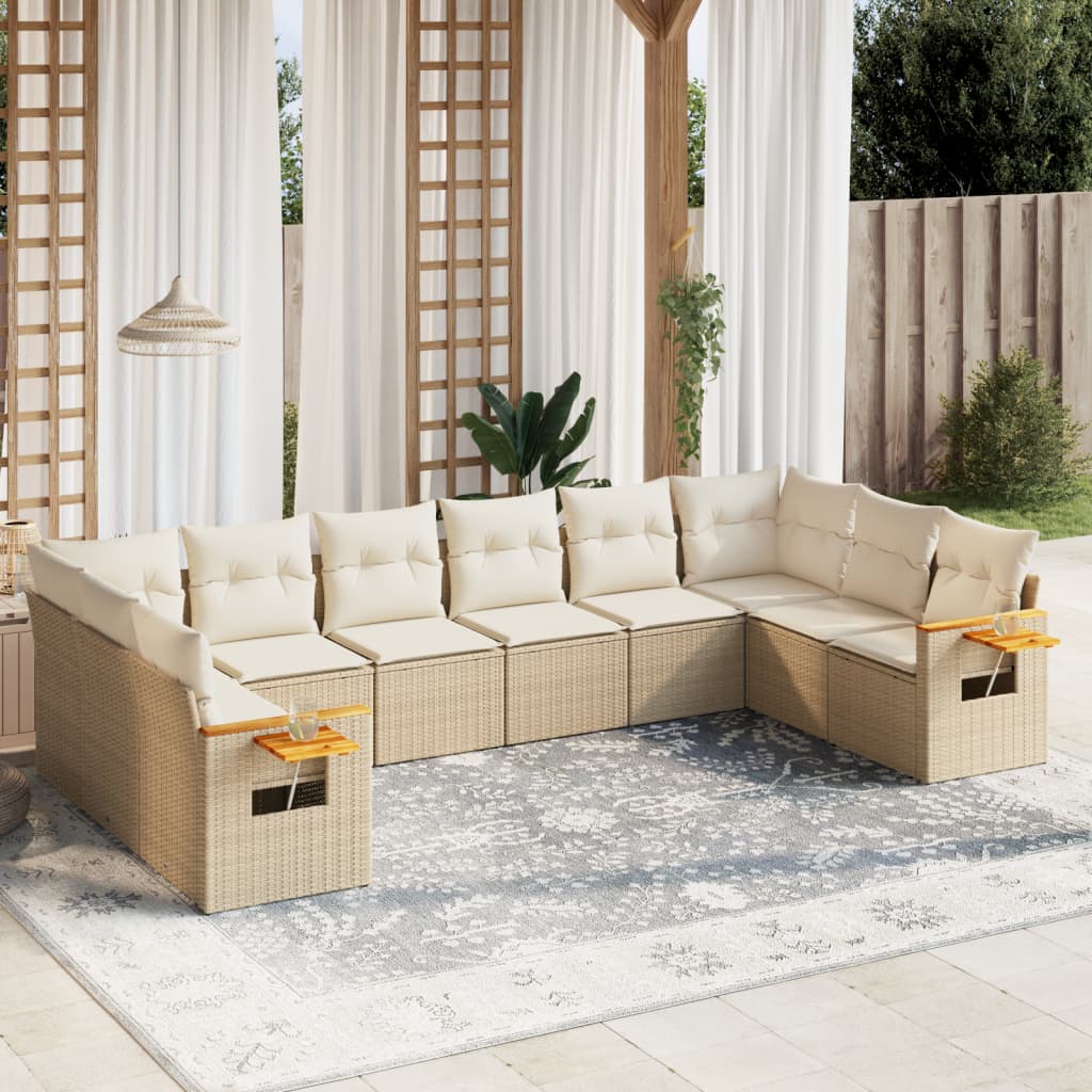vidaXL 10-piece Lounge Set with Cushions Poly Rattan Black