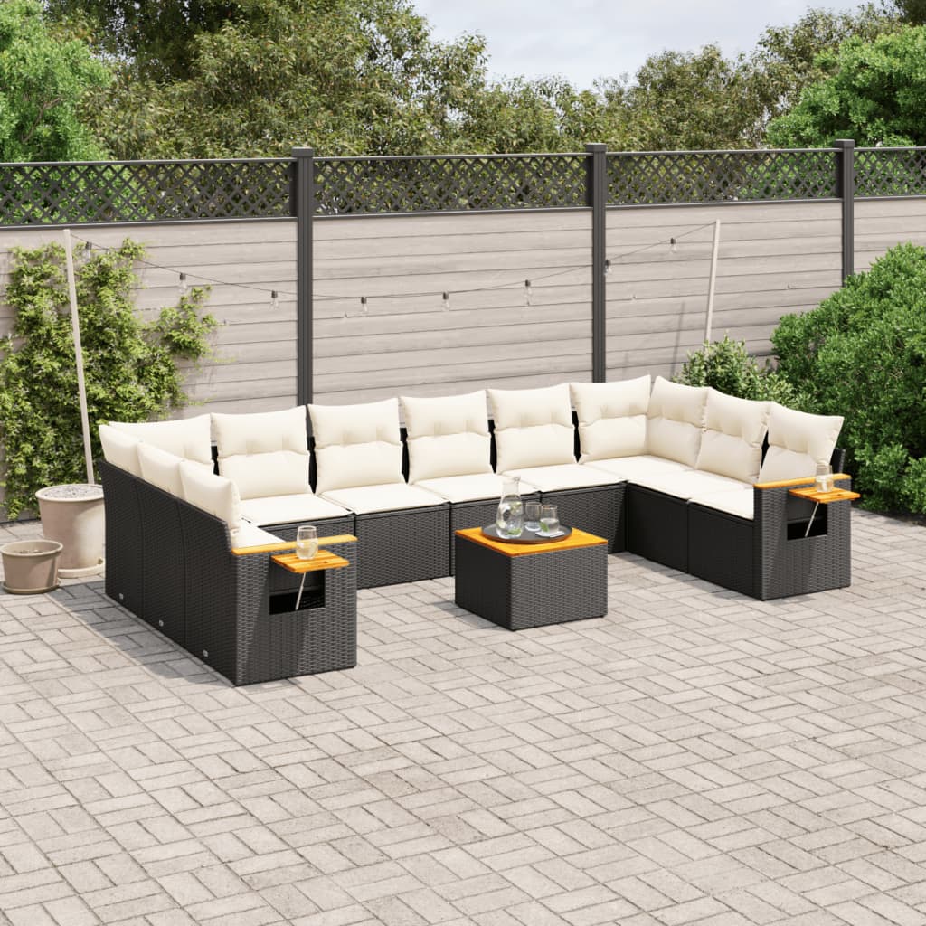 vidaXL 10-piece Lounge Set with Cushions Poly Rattan Black