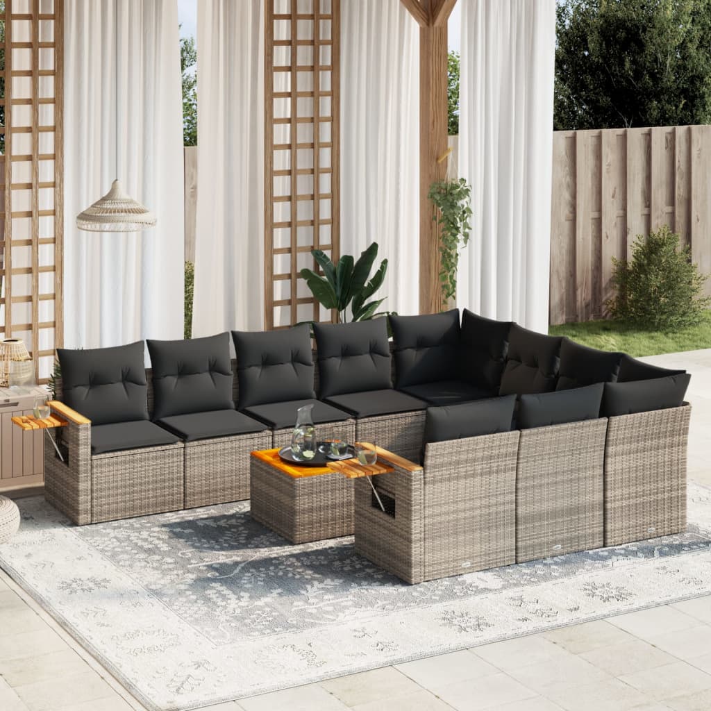 vidaXL 10-Piece Lounge Set with Cushions Poly Rattan Black