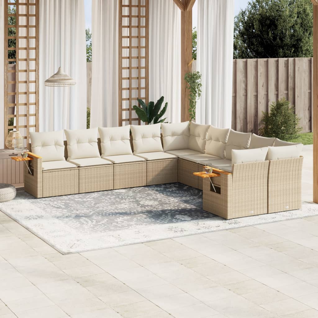 vidaXL 10-piece Lounge Set with Cushions Poly Rattan Black