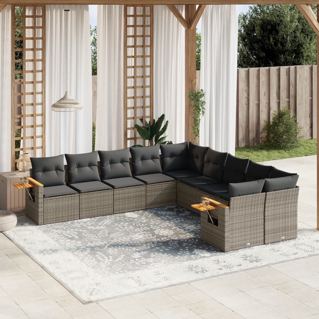 vidaXL 10-piece Lounge Set with Cushions Poly Rattan Black