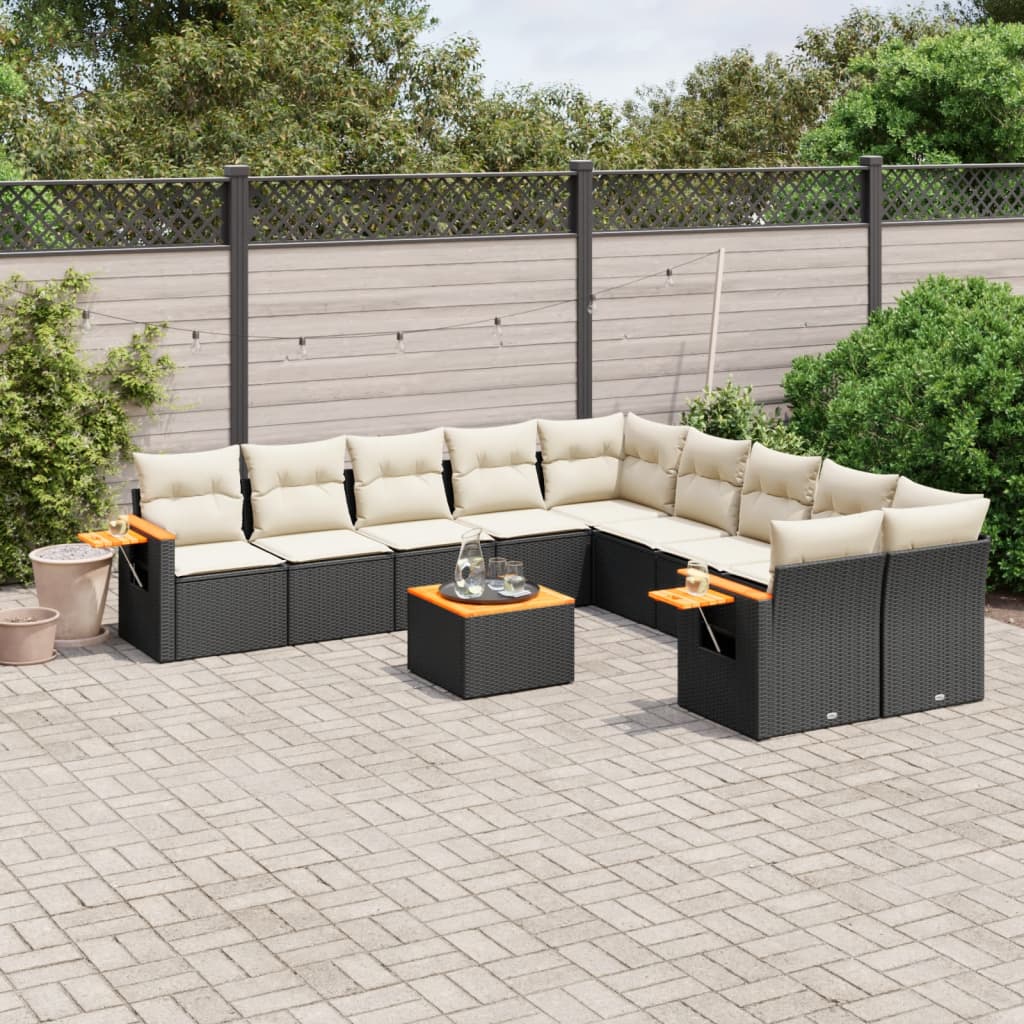 vidaXL 10-piece Lounge Set with Cushions Poly Rattan Black