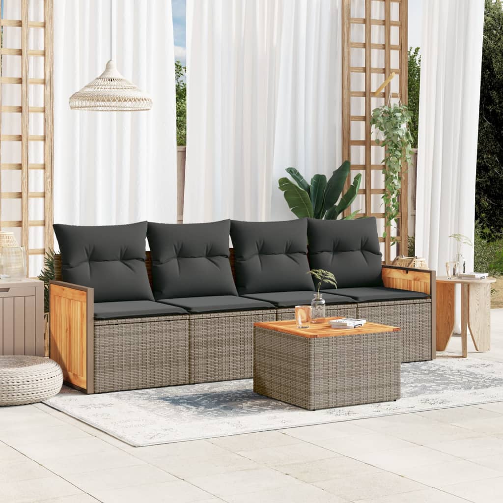 vidaXL 4-delige Loungeset met kussens poly rattan zwart
