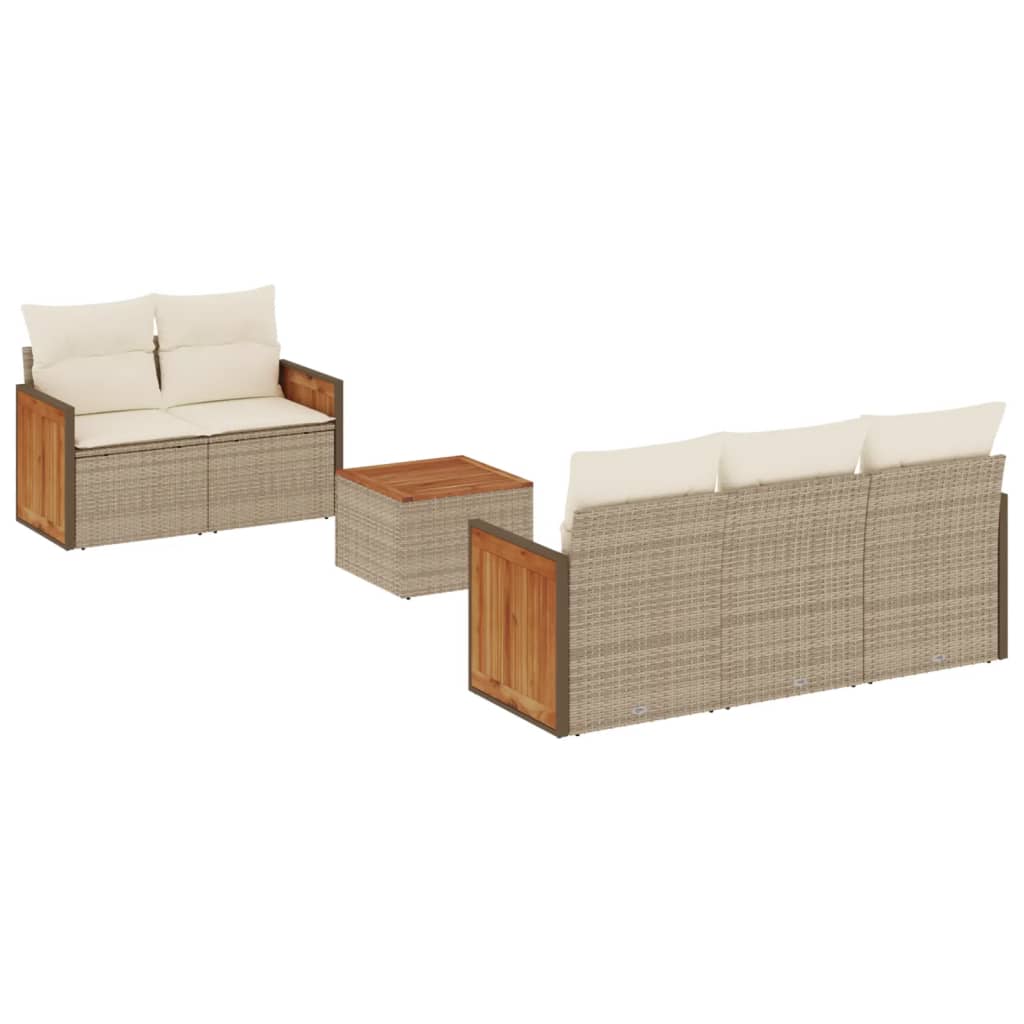 vidaXL 6-delige Loungeset met kussens poly rattan zwart