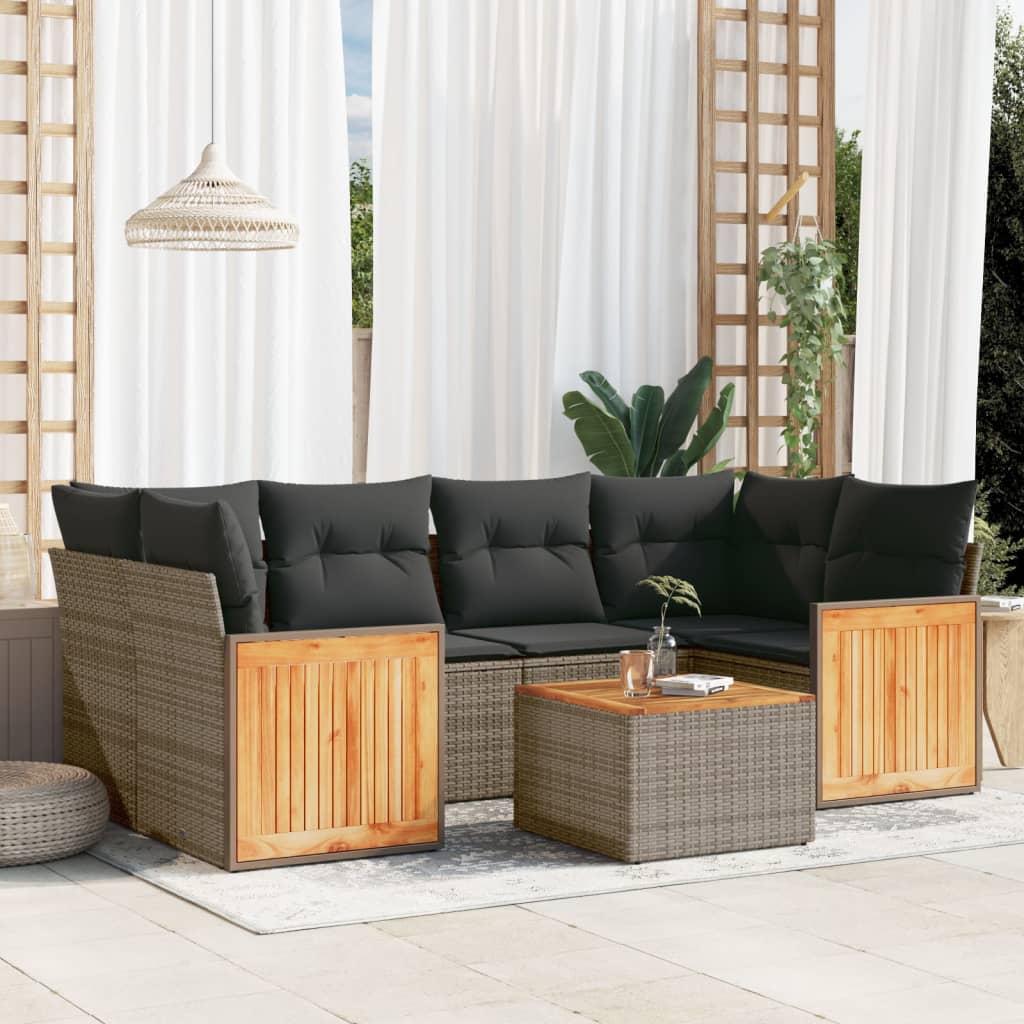 vidaXL 7-delige Loungeset met kussens poly rattan zwart