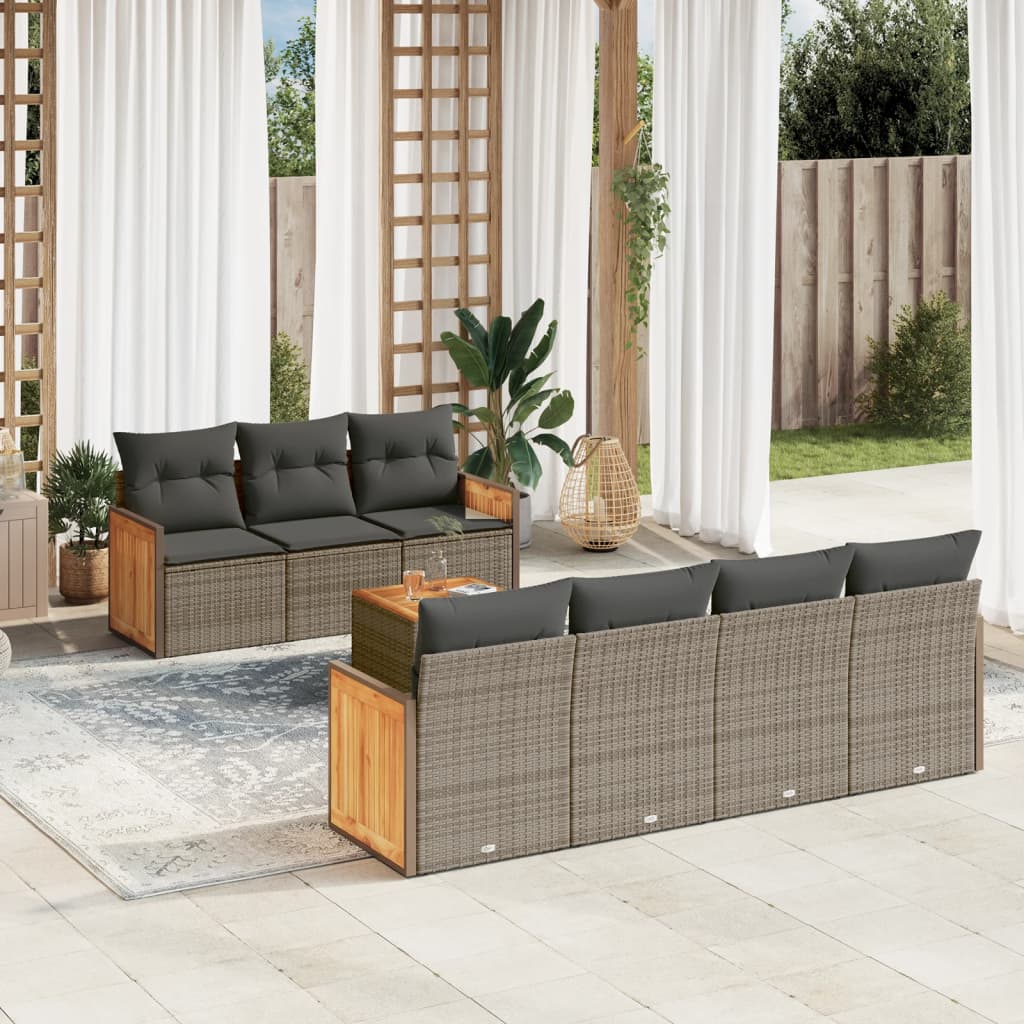 vidaXL 8-delige Loungeset met kussens poly rattan zwart
