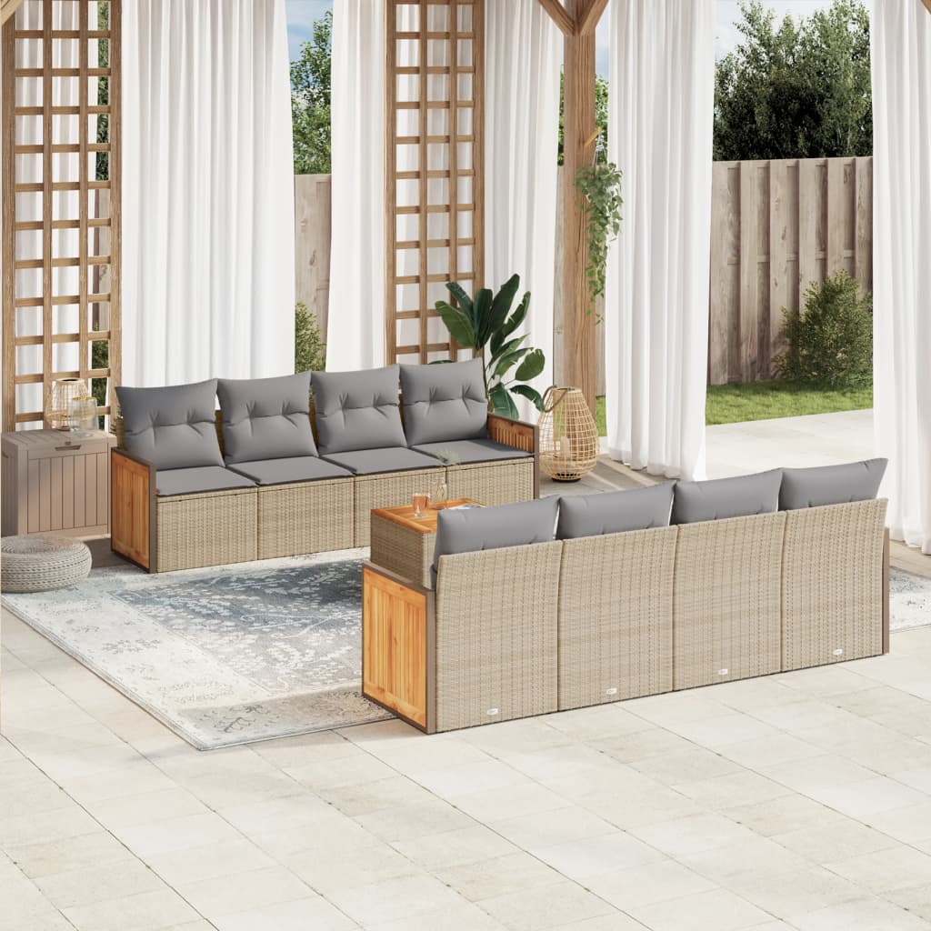 vidaXL 9-delige Loungeset met kussens poly rattan zwart