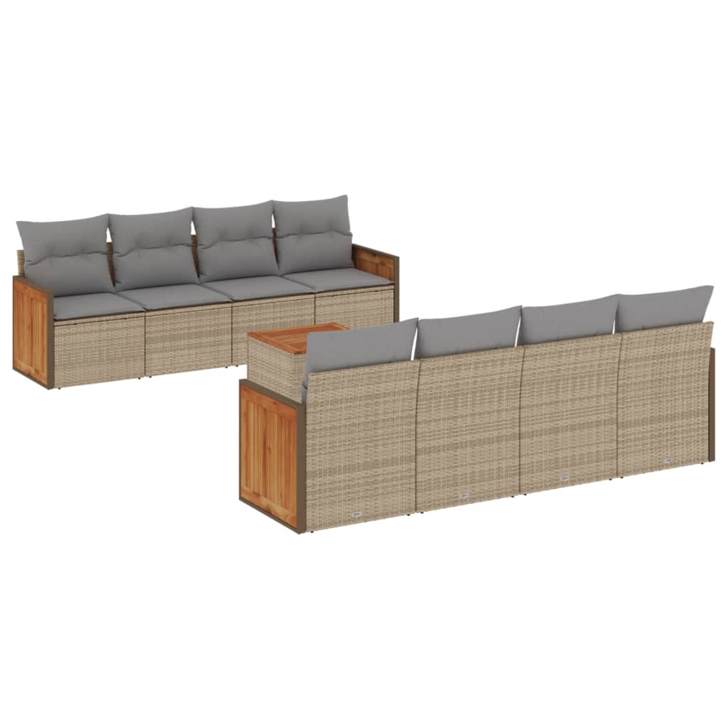 vidaXL 9-delige Loungeset met kussens poly rattan zwart