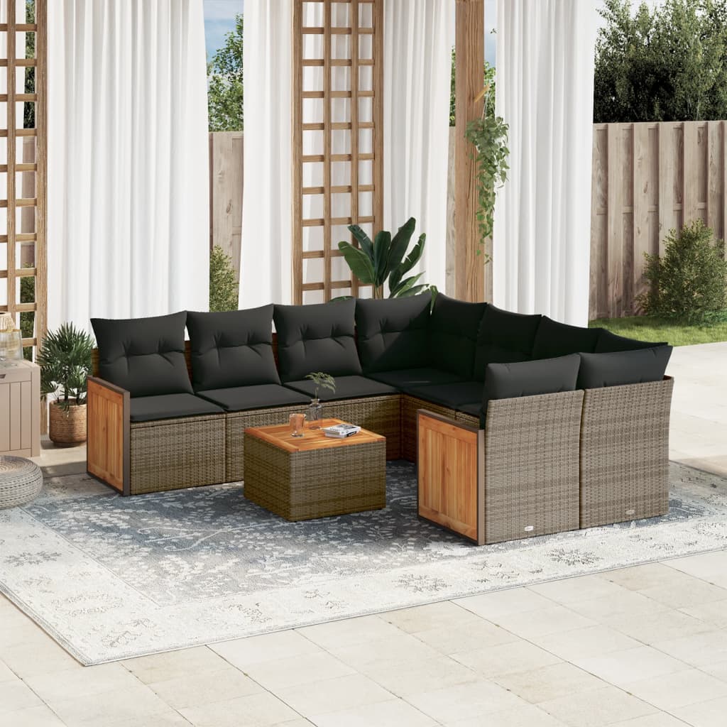 vidaXL 9-piece Poly Rattan Lounge Set with Cushions Black